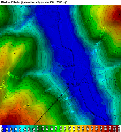 Ried im Zillertal elevation map