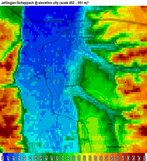 Jettingen-Scheppach elevation map