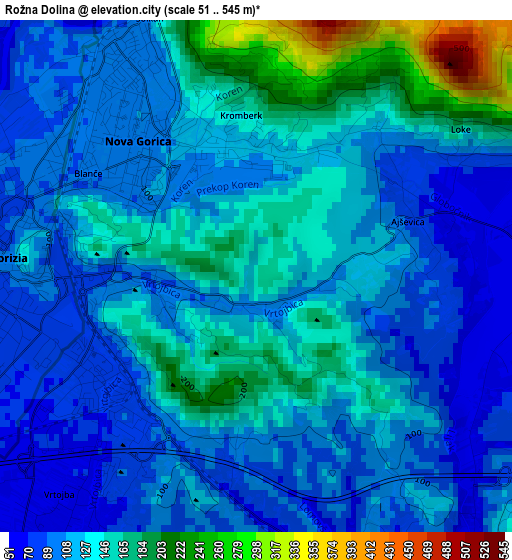 Rožna Dolina elevation map