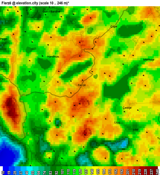 Fierzë elevation map