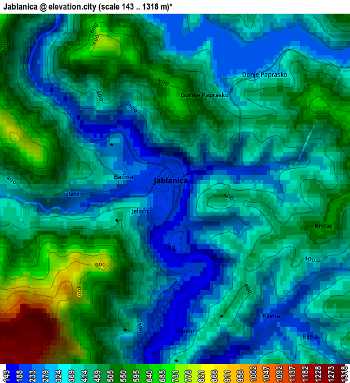 Jablanica elevation map