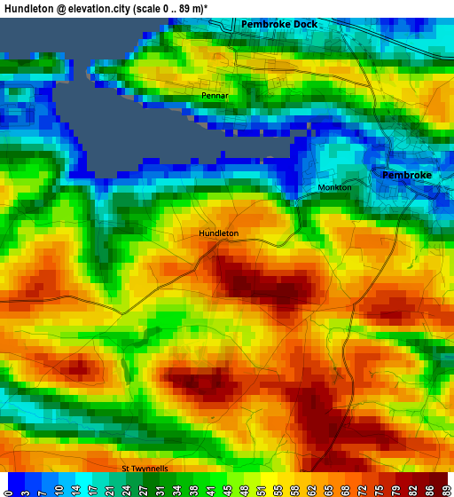 Hundleton elevation map