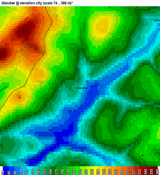 Glandwr elevation map