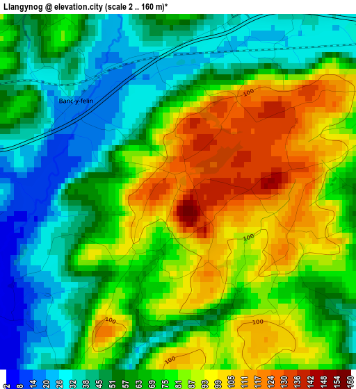 Llangynog elevation map