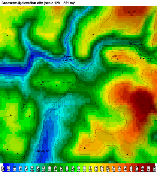 Croeserw elevation map