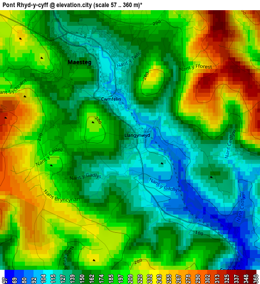 Pont Rhyd-y-cyff elevation map