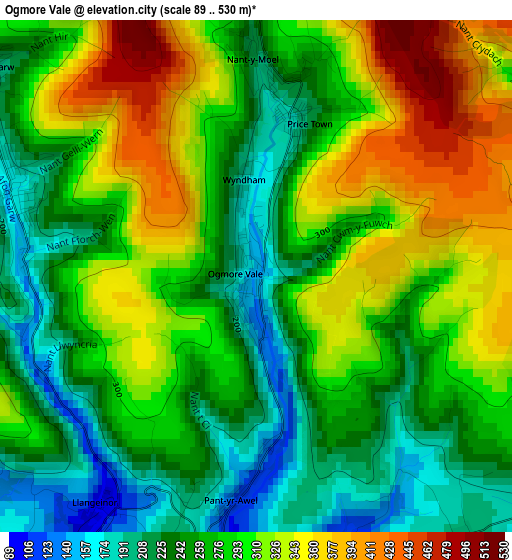 Ogmore Vale elevation map
