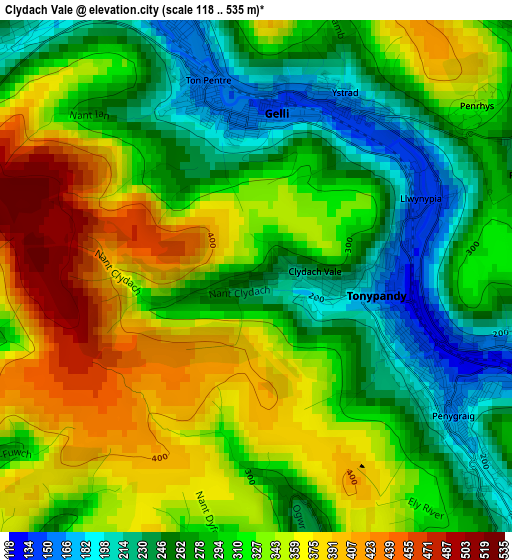 Clydach Vale elevation map