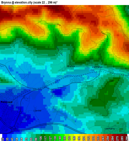 Brynna elevation map