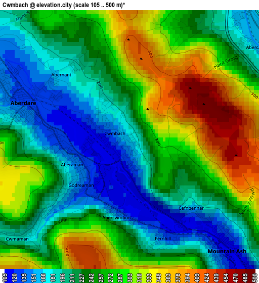 Cwmbach elevation map