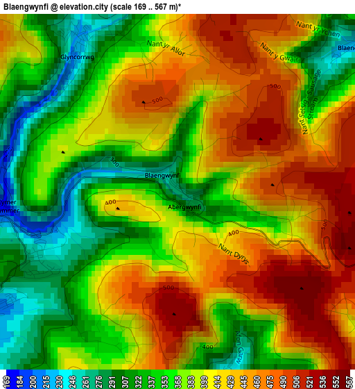 Blaengwynfi elevation map