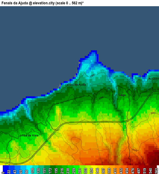 Fenais da Ajuda elevation map