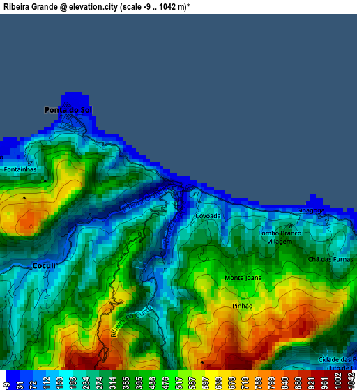 Ribeira Grande elevation map