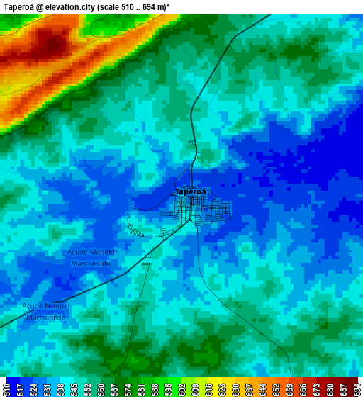 Taperoá elevation map