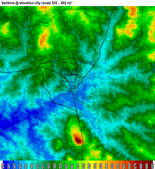 Sertânia elevation map