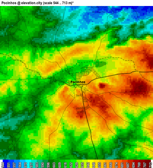 Pocinhos elevation map