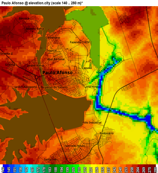 Paulo Afonso elevation map