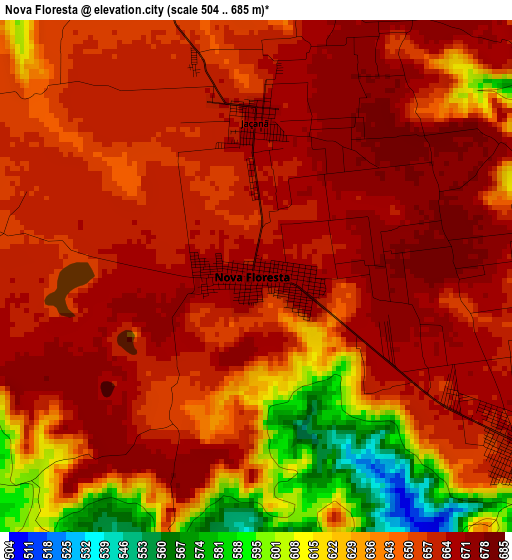 Nova Floresta elevation map