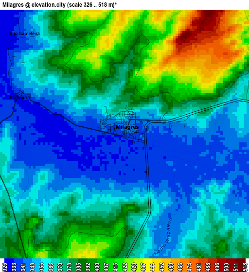 Milagres elevation map