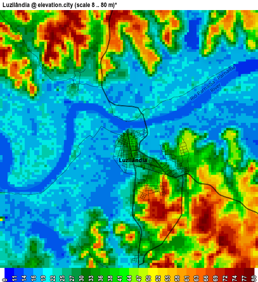 Luzilândia elevation map