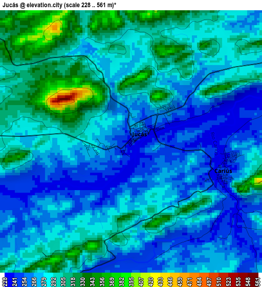 Jucás elevation map