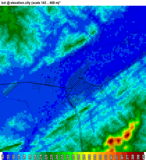 Icó elevation map