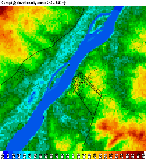 Curaçá elevation map