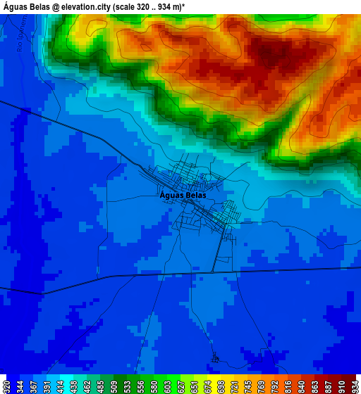 Águas Belas elevation map