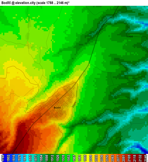 Bodītī elevation map