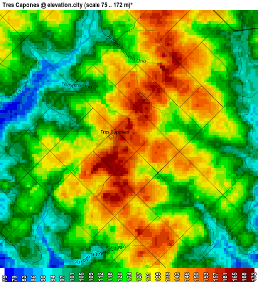 Tres Capones elevation map