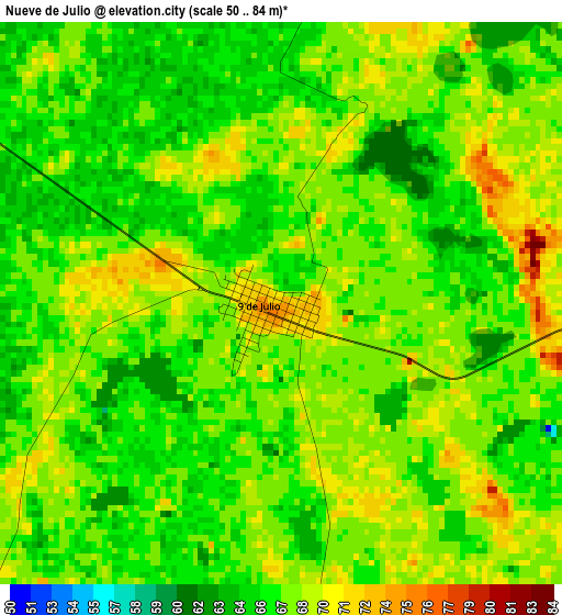 Nueve de Julio elevation map