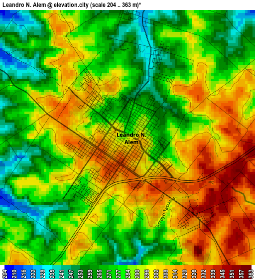 Leandro N. Alem elevation map