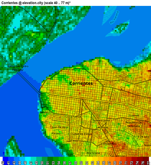 Corrientes elevation map