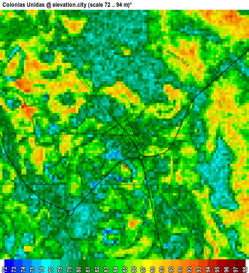 Colonias Unidas elevation map