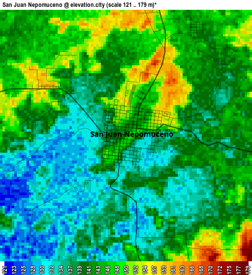 San Juan Nepomuceno elevation map