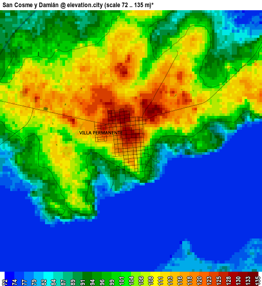 San Cosme y Damián elevation map