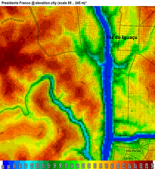 Presidente Franco elevation map