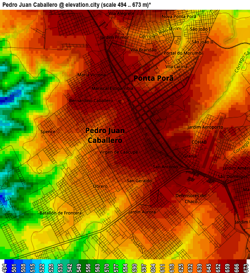 Pedro Juan Caballero elevation map