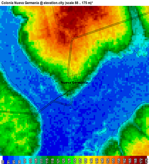 Colonia Nueva Germania elevation map