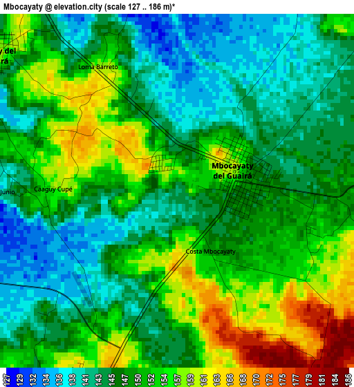 Mbocayaty elevation map