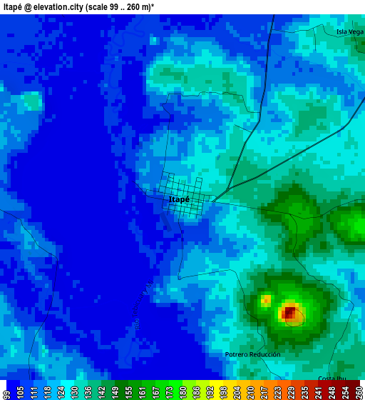 Itapé elevation map
