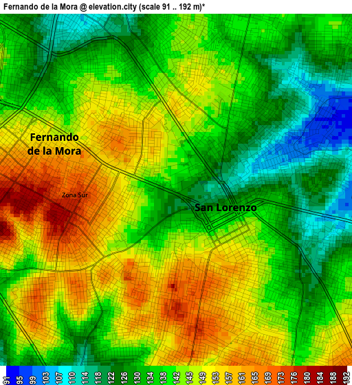 Fernando de la Mora elevation map