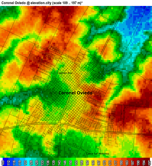 Coronel Oviedo elevation map