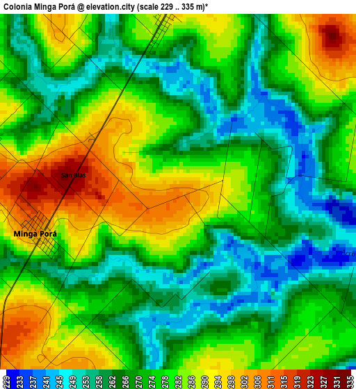 Colonia Minga Porá elevation map