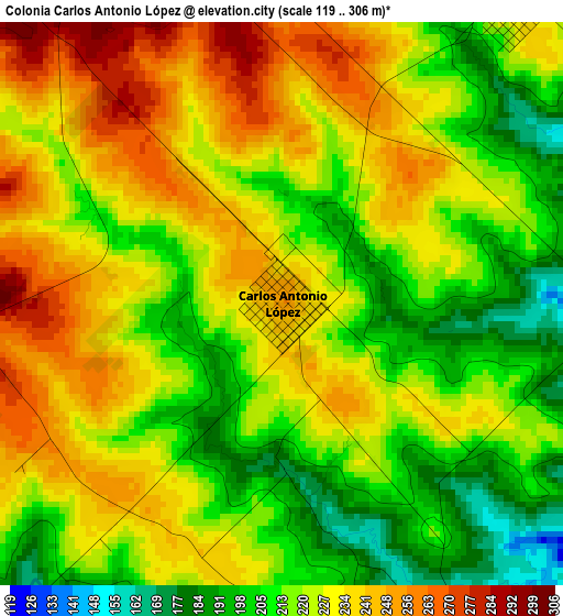 Colonia Carlos Antonio López elevation map