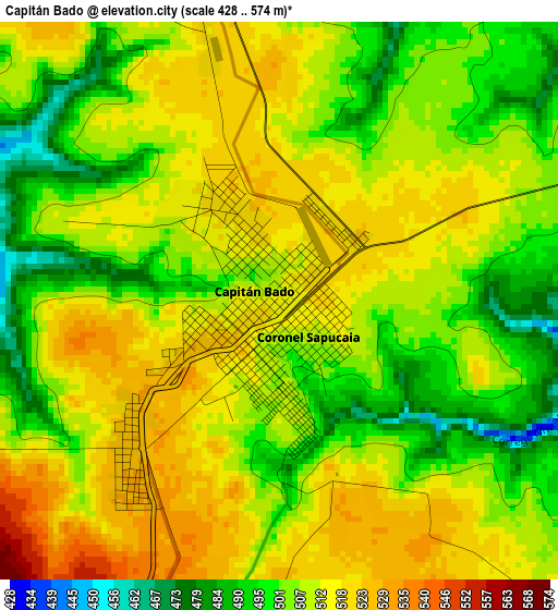 Capitán Bado elevation map