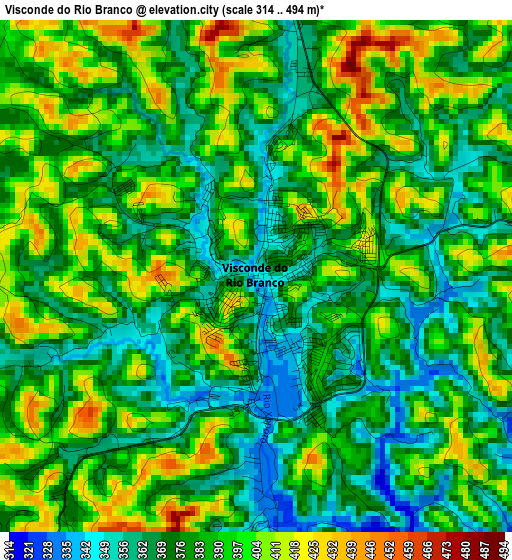 Visconde do Rio Branco elevation map