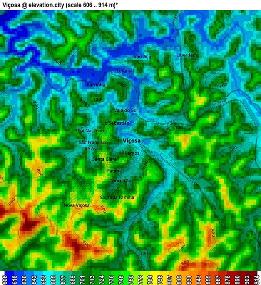 Viçosa elevation map