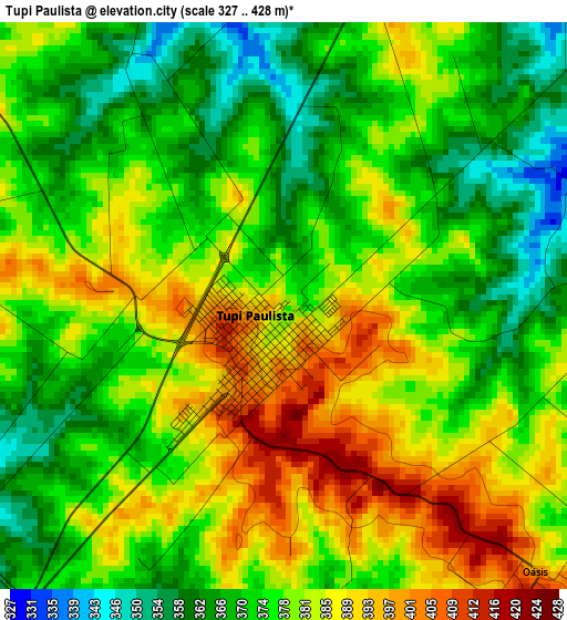 Tupi Paulista elevation map