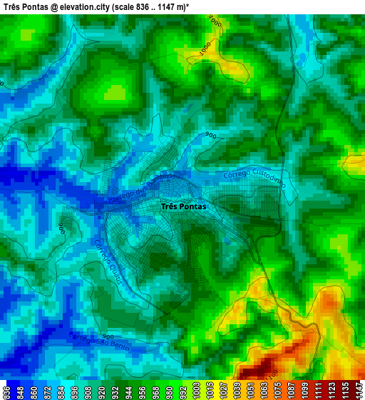 Três Pontas elevation map